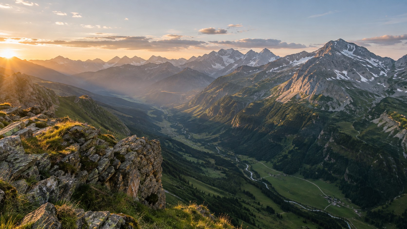 Un paysage alpin pour illustrer l’ambition de mondes continus et détaillés.